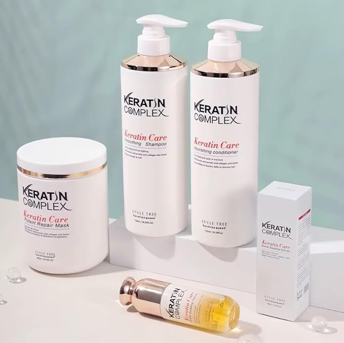 كيراتين كومبليكس مجموعة كيراتين كومبلكس للعناية بالشعر بالكيراتين، تتضمن شامبو منعم، بلسم مغذي، قناع لإصلاح الشعر، وسيروم لتقوية روابط الشعر. عناية متكاملة بالشعر. (مجموعة كاملة من 4 قطع) - Image 4